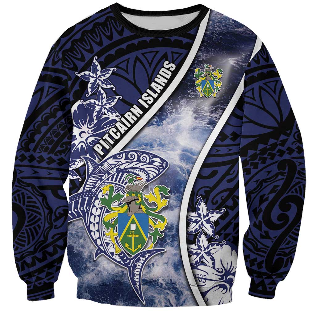Personalised Pitcairn Islands Sweatshirt Coat Of Arms Waves Style