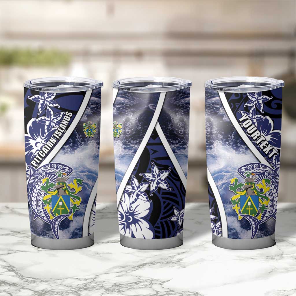 Personalised Pitcairn Islands Tumbler Cup Coat Of Arms Waves Style