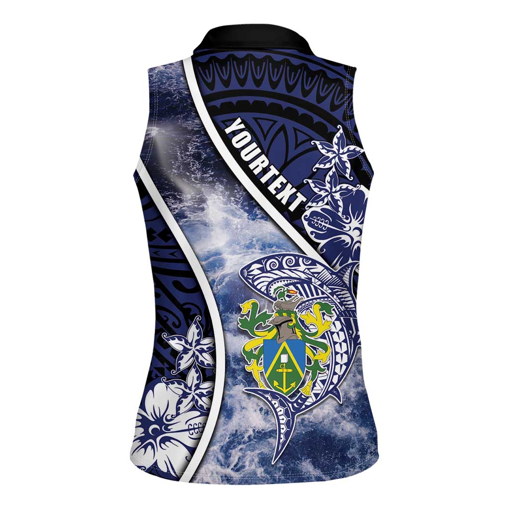 Personalised Pitcairn Islands Women Sleeveless Polo Shirt Coat Of Arms Waves Style