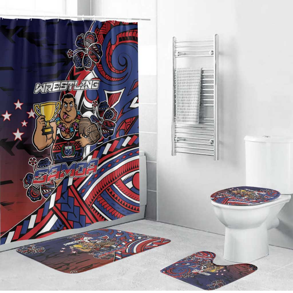 Samoa Wrestling Bathroom Set Polynesian Warrior Funny Style - Polynesian Pride