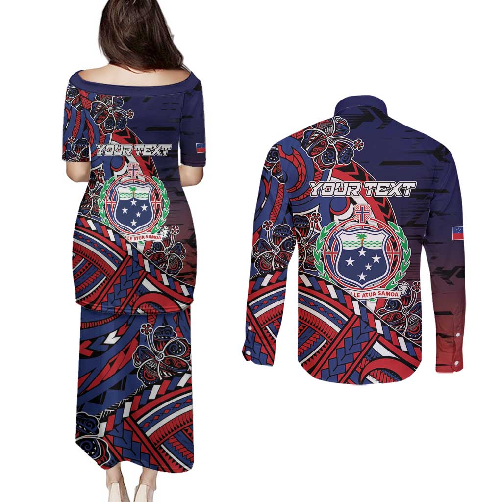 Personalised Samoa Wrestling Couples Matching Puletasi and Long Sleeve Button Shirt Polynesian Warrior Funny Style - Polynesian Pride