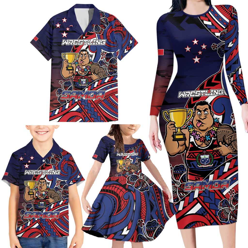 Personalised Samoa Wrestling Family Matching Long Sleeve Bodycon Dress and Hawaiian Shirt Polynesian Warrior Funny Style DT05 - Polynesian Pride
