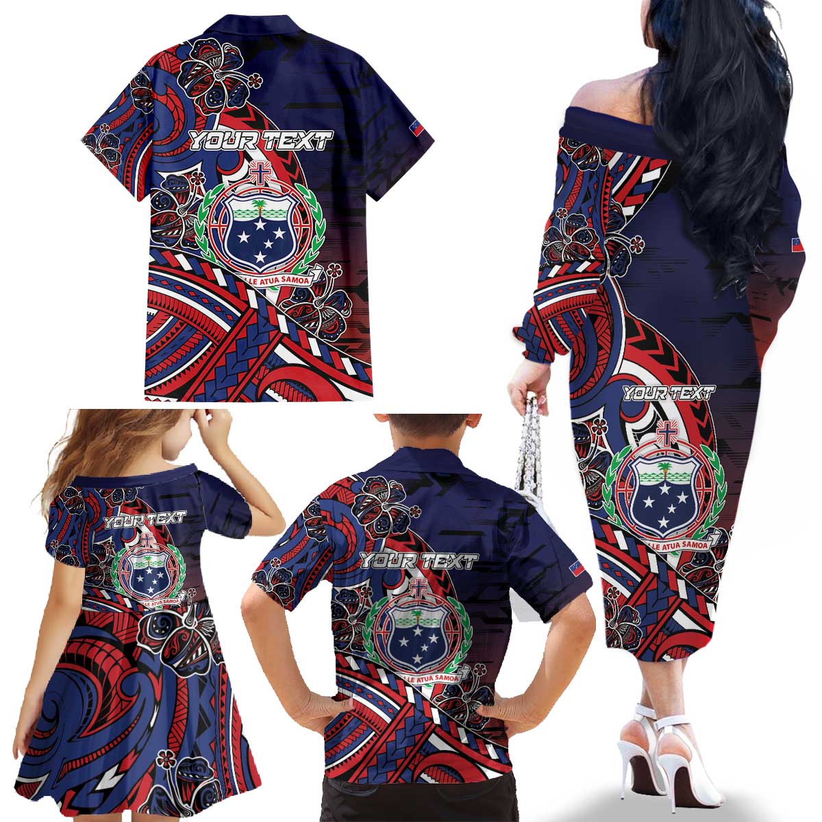 Personalised Samoa Wrestling Family Matching Off The Shoulder Long Sleeve Dress and Hawaiian Shirt Polynesian Warrior Funny Style DT05 - Polynesian Pride