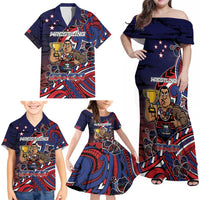 Personalised Samoa Wrestling Family Matching Off Shoulder Maxi Dress and Hawaiian Shirt Polynesian Warrior Funny Style DT05 - Polynesian Pride