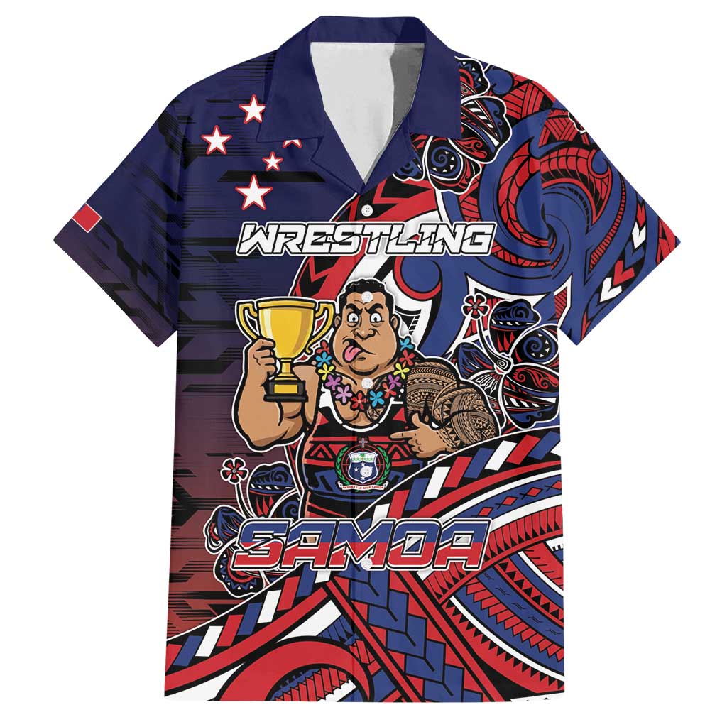Personalised Samoa Wrestling Family Matching Off Shoulder Maxi Dress and Hawaiian Shirt Polynesian Warrior Funny Style DT05 Dad's Shirt - Short Sleeve Navy - Polynesian Pride
