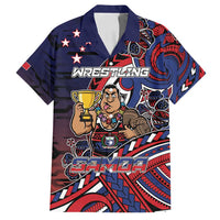 Personalised Samoa Wrestling Family Matching Off Shoulder Maxi Dress and Hawaiian Shirt Polynesian Warrior Funny Style DT05 Dad's Shirt - Short Sleeve Navy - Polynesian Pride