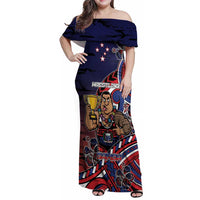 Personalised Samoa Wrestling Family Matching Off Shoulder Maxi Dress and Hawaiian Shirt Polynesian Warrior Funny Style DT05 Mom's Dress Navy - Polynesian Pride