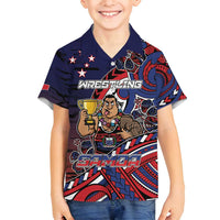 Personalised Samoa Wrestling Family Matching Off Shoulder Maxi Dress and Hawaiian Shirt Polynesian Warrior Funny Style DT05 Son's Shirt Navy - Polynesian Pride