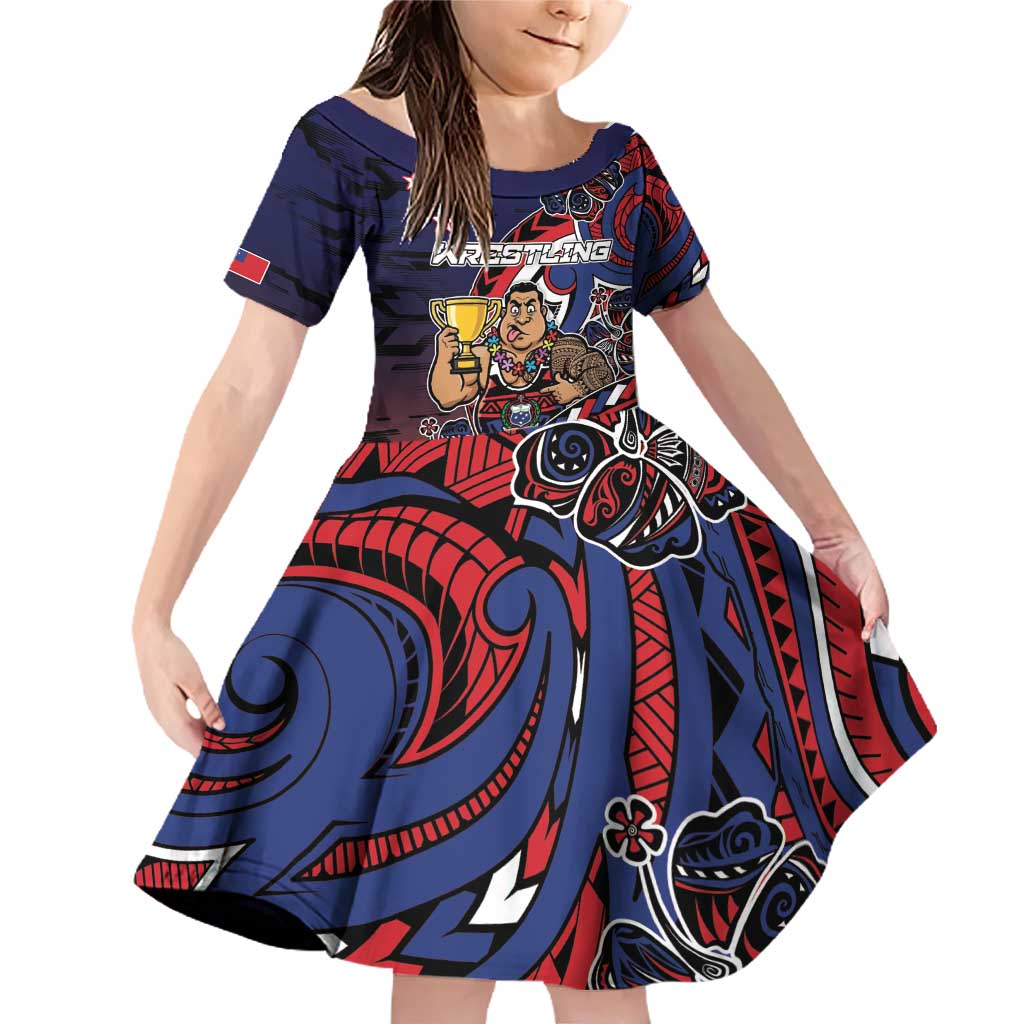 Personalised Samoa Wrestling Family Matching Off Shoulder Short Dress and Hawaiian Shirt Polynesian Warrior Funny Style - Polynesian Pride