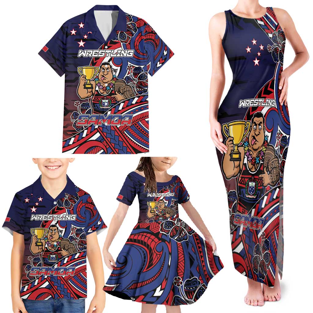 Personalised Samoa Wrestling Family Matching Tank Maxi Dress and Hawaiian Shirt Polynesian Warrior Funny Style - Polynesian Pride