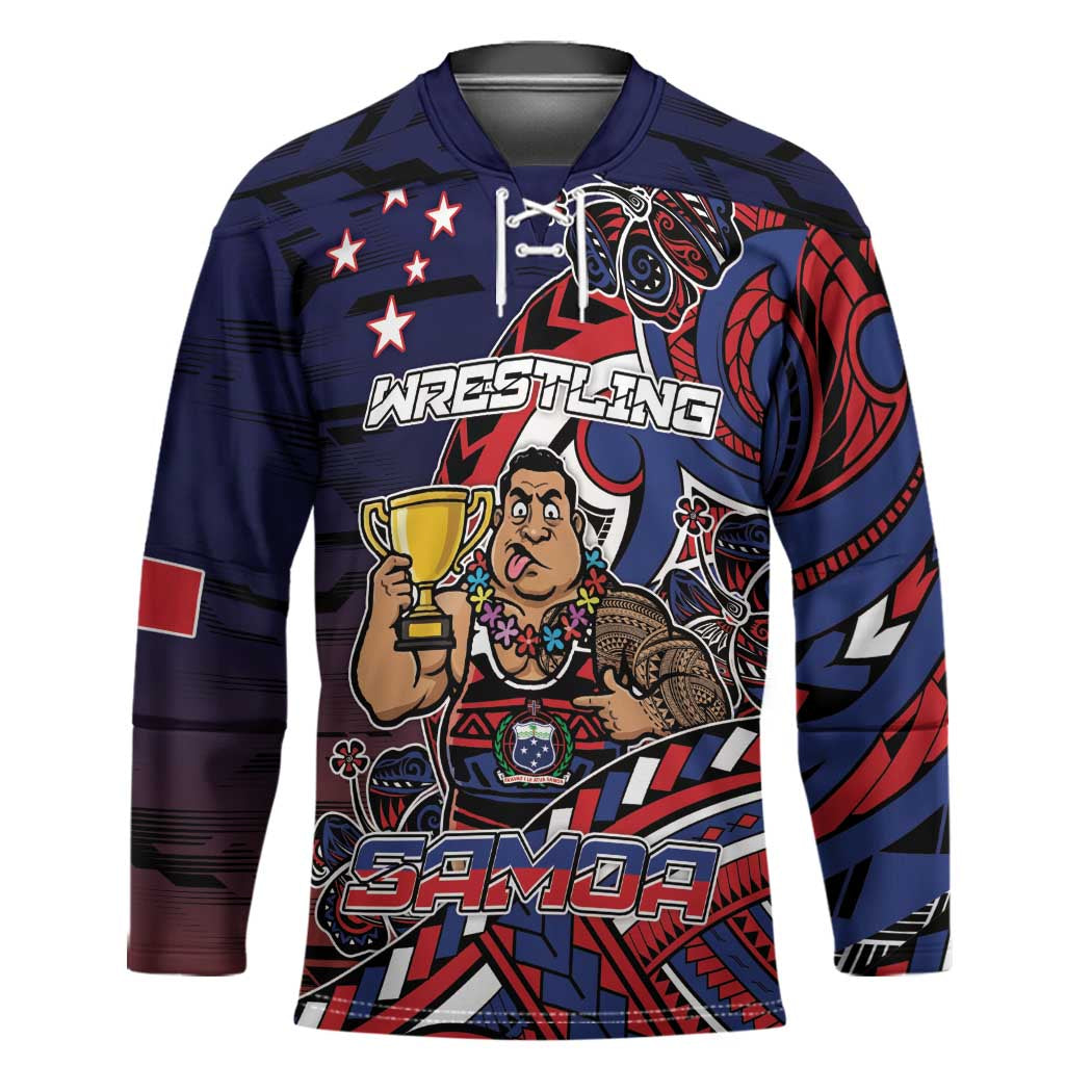 Personalised Samoa Wrestling Hockey Jersey Polynesian Warrior Funny Style - Polynesian Pride