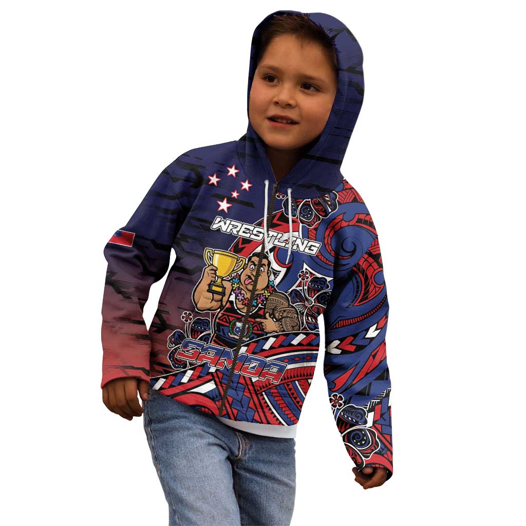 Personalised Samoa Wrestling Kid Hoodie Polynesian Warrior Funny Style - Polynesian Pride