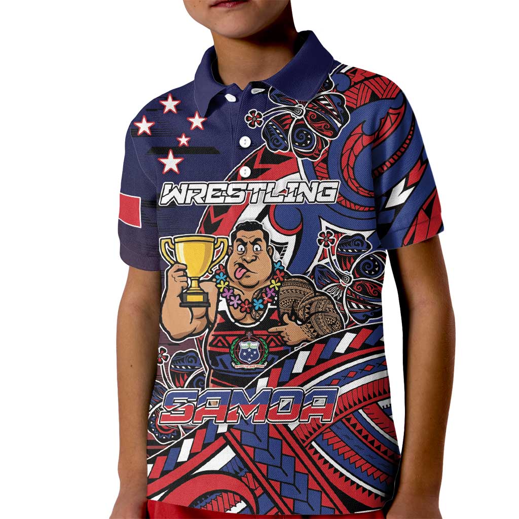 Personalised Samoa Wrestling Kid Polo Shirt Polynesian Warrior Funny Style - Polynesian Pride