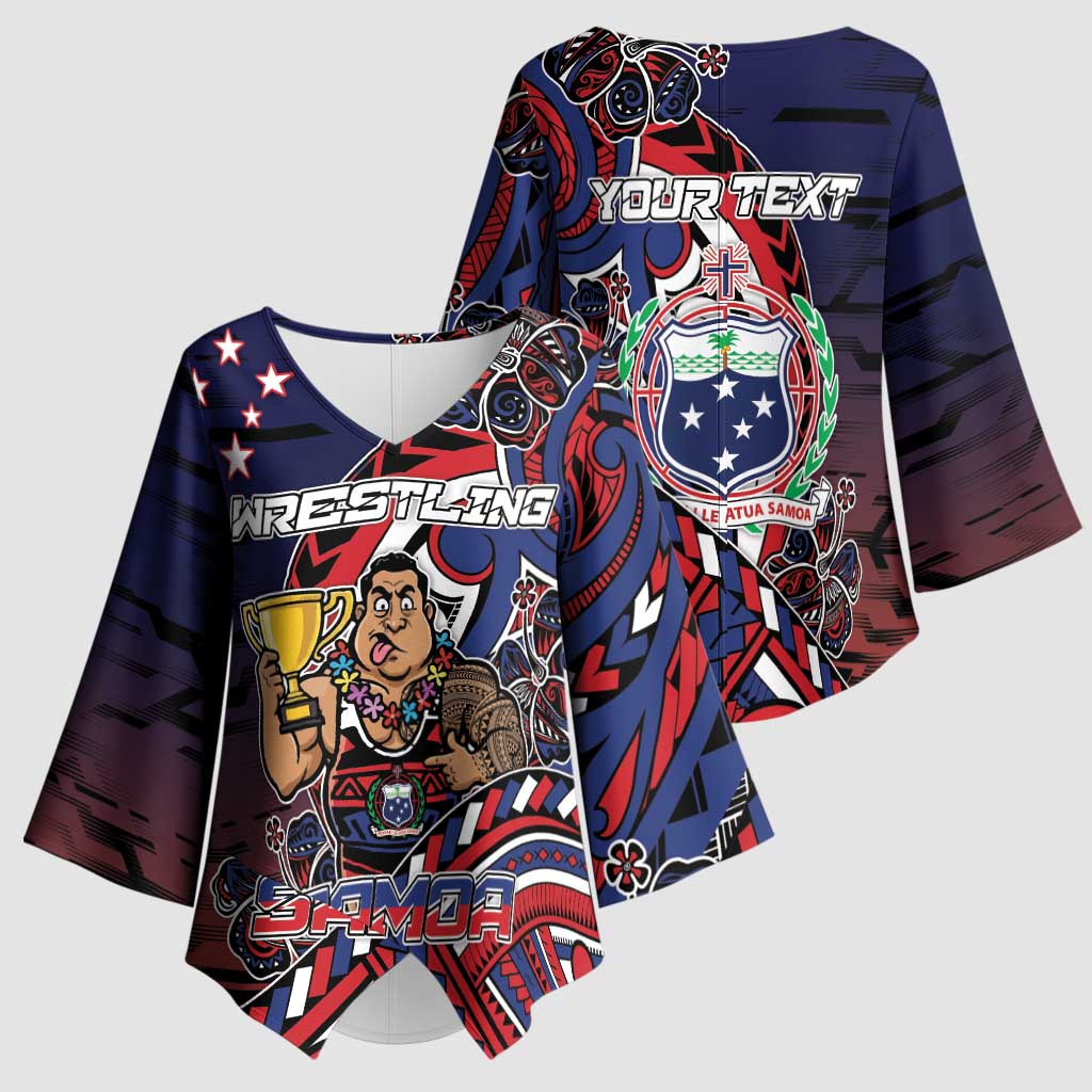 Personalised Samoa Wrestling Kimono Sleeve Blouse Polynesian Warrior Funny Style - Polynesian Pride