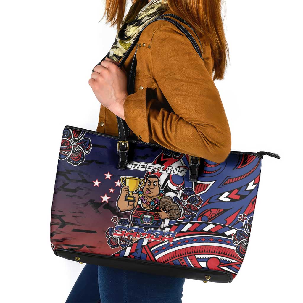 Samoa Wrestling Leather Tote Bag Polynesian Warrior Funny Style - Polynesian Pride