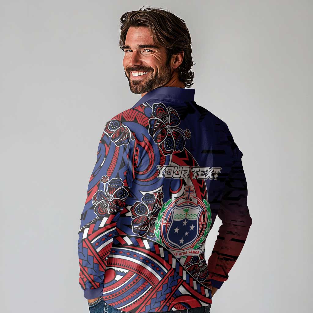 Personalised Samoa Wrestling Long Sleeve Polo Shirt Polynesian Warrior Funny Style - Polynesian Pride