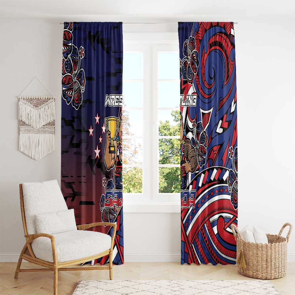 Samoa Wrestling Window Curtain Polynesian Warrior Funny Style - Polynesian Pride