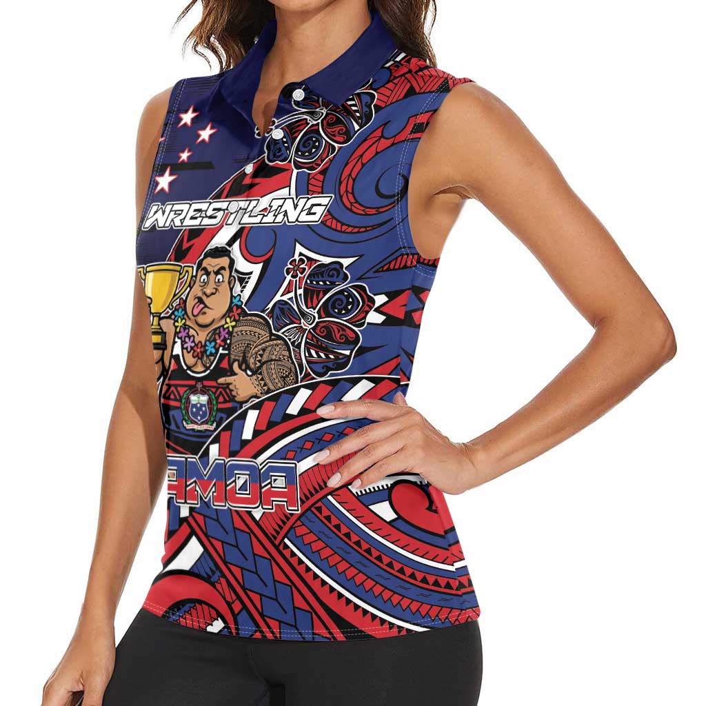 Personalised Samoa Wrestling Women Sleeveless Polo Shirt Polynesian Warrior Funny Style - Polynesian Pride