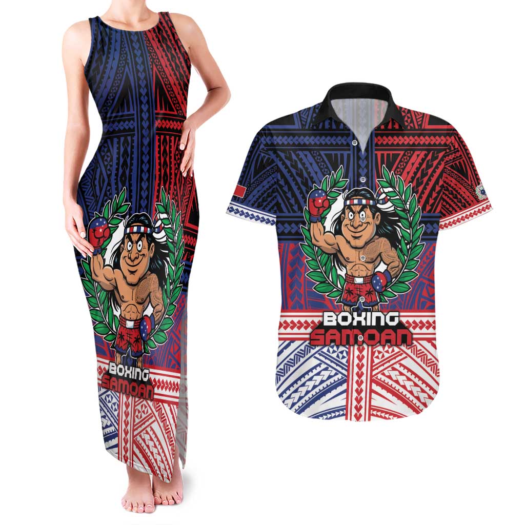 Personalised Samoa Boxing Couples Matching Tank Maxi Dress and Hawaiian Shirt Samoan Boxer Funny Style - Polynesian Pride