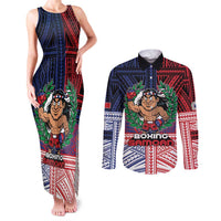 Personalised Samoa Boxing Couples Matching Tank Maxi Dress and Long Sleeve Button Shirt Samoan Boxer Funny Style - Polynesian Pride