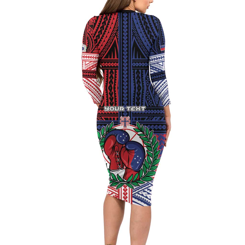 Personalised Samoa Boxing Family Matching Long Sleeve Bodycon Dress and Hawaiian Shirt Samoan Boxer Funny Style DT05 - Polynesian Pride