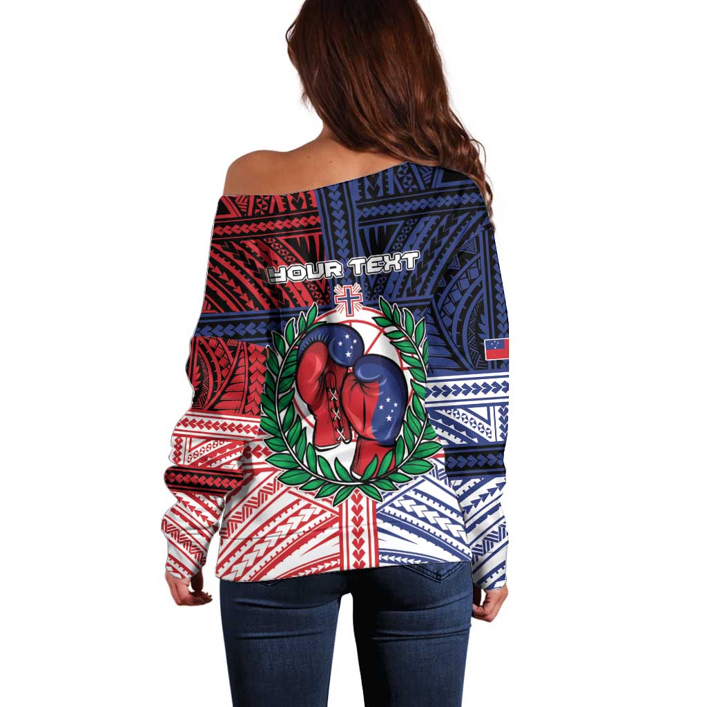 Personalised Samoa Boxing Off Shoulder Sweater Samoan Boxer Funny Style - Polynesian Pride