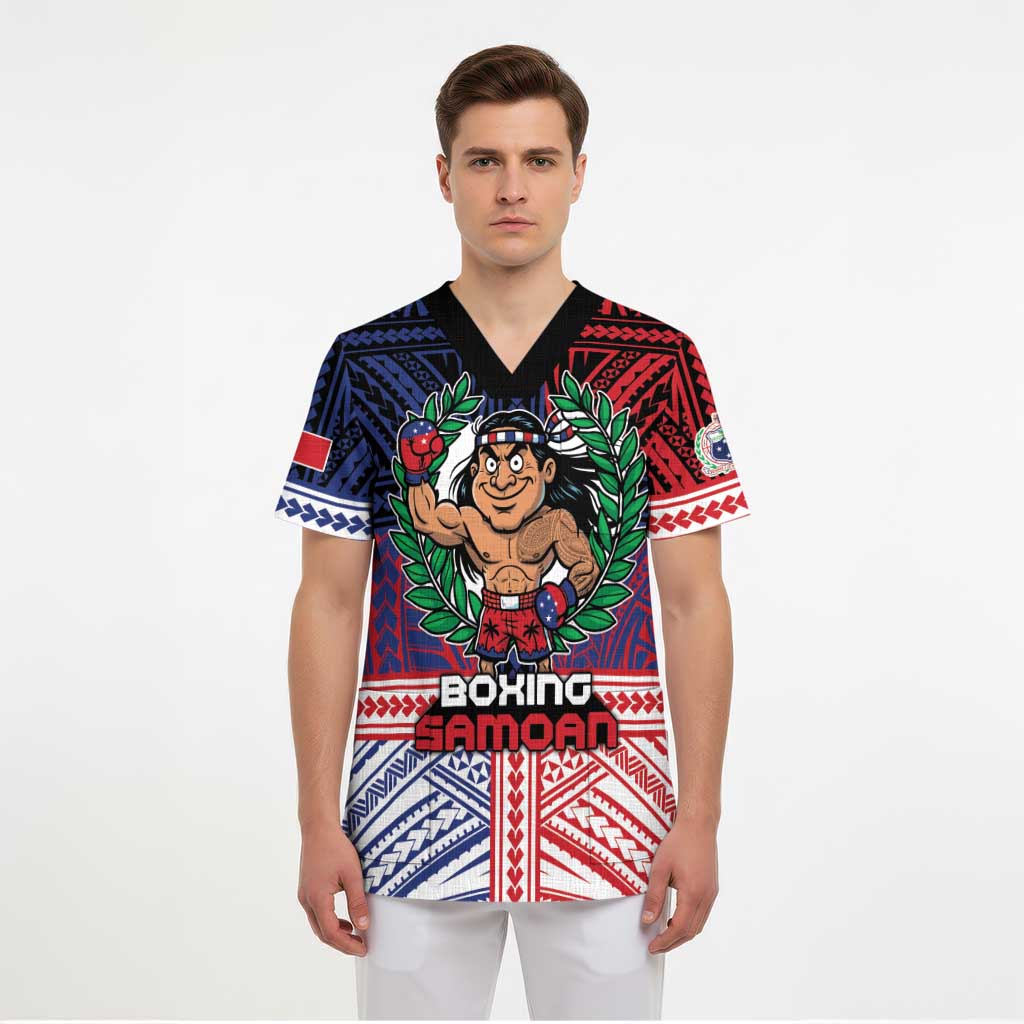 Personalised Samoa Boxing Scrub Top Samoan Boxer Funny Style - Polynesian Pride