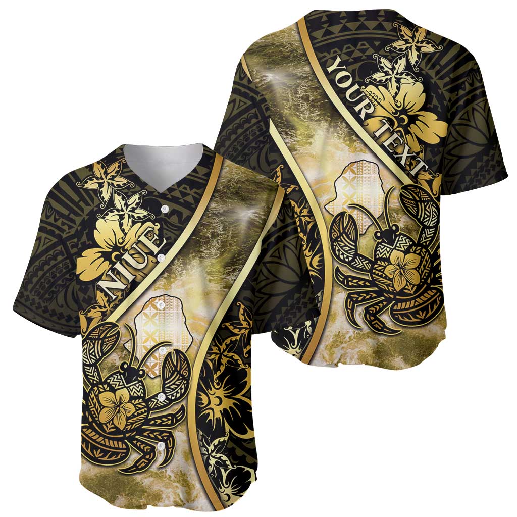 Personalised Niue Baseball Jersey Niuean Crab Waves Style