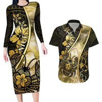 Personalised Niue Couples Matching Long Sleeve Bodycon Dress and Hawaiian Shirt Niuean Crab Waves Style