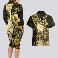 Personalised Niue Couples Matching Long Sleeve Bodycon Dress and Hawaiian Shirt Niuean Crab Waves Style