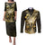 Personalised Niue Couples Matching Puletasi and Long Sleeve Button Shirt Niuean Crab Waves Style