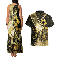 Personalised Niue Couples Matching Tank Maxi Dress and Hawaiian Shirt Niuean Crab Waves Style