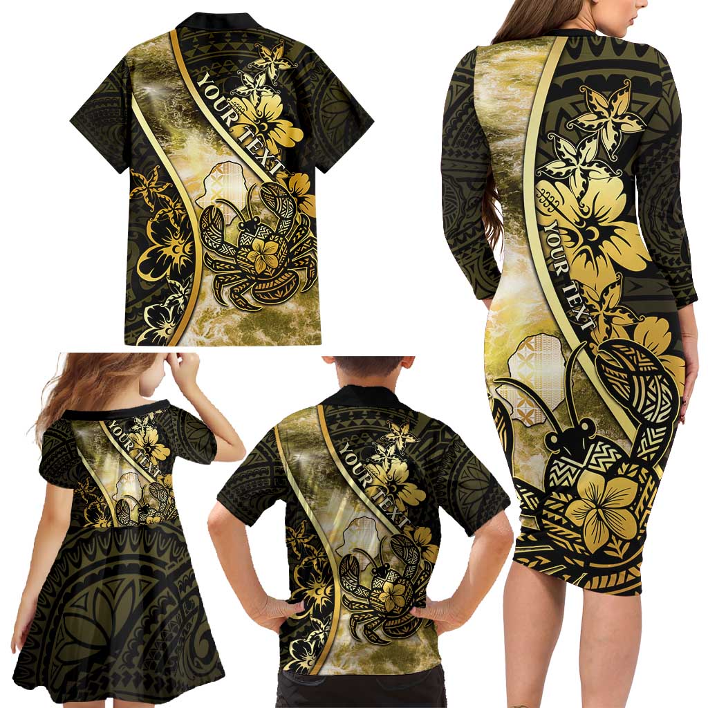 Personalised Niue Family Matching Long Sleeve Bodycon Dress and Hawaiian Shirt Niuean Crab Waves Style