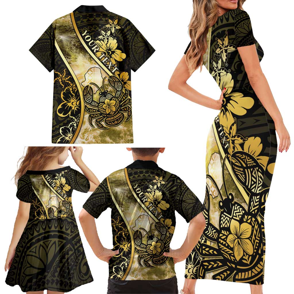 Personalised Niue Family Matching Short Sleeve Bodycon Dress and Hawaiian Shirt Niuean Crab Waves Style