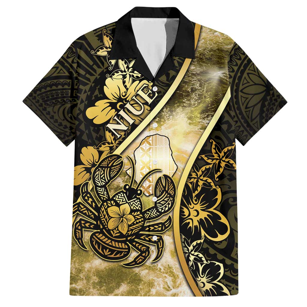 Personalised Niue Family Matching Short Sleeve Bodycon Dress and Hawaiian Shirt Niuean Crab Waves Style