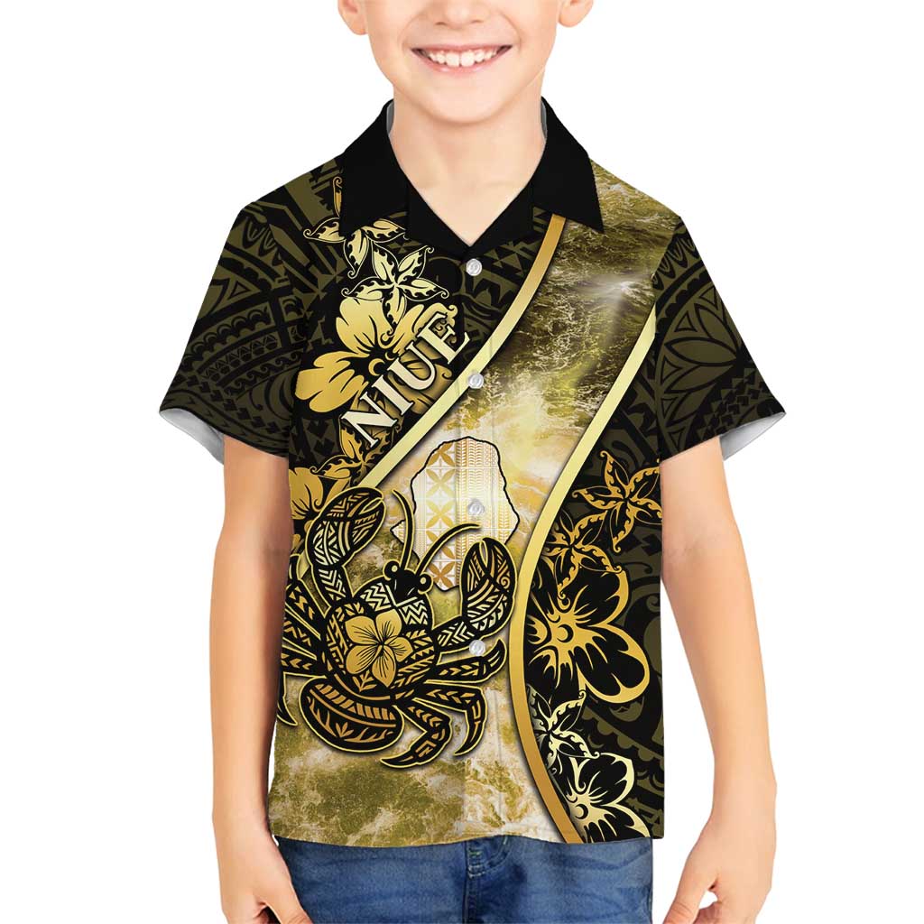 Personalised Niue Family Matching Tank Maxi Dress and Hawaiian Shirt Niuean Crab Waves Style