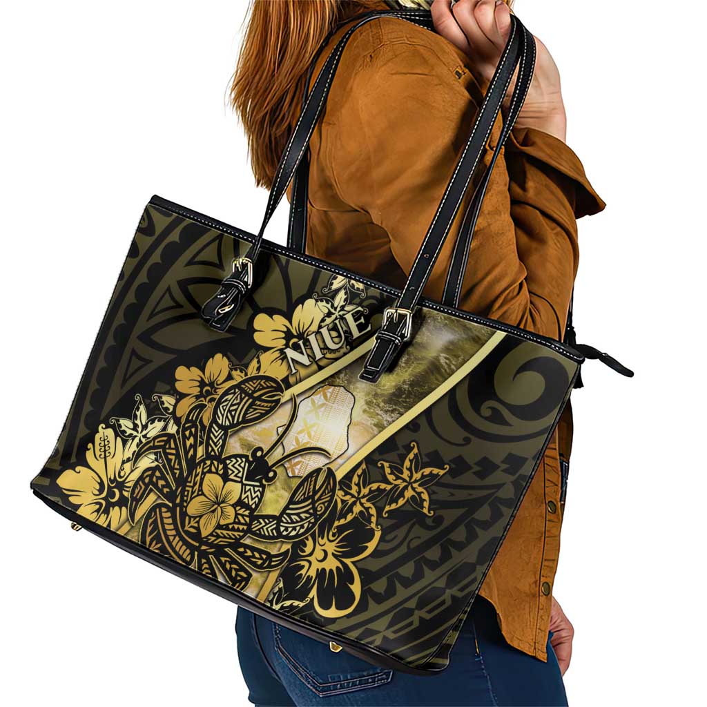 Niue Leather Tote Bag Niuean Crab Waves Style