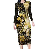 Personalised Niue Long Sleeve Bodycon Dress Niuean Crab Waves Style