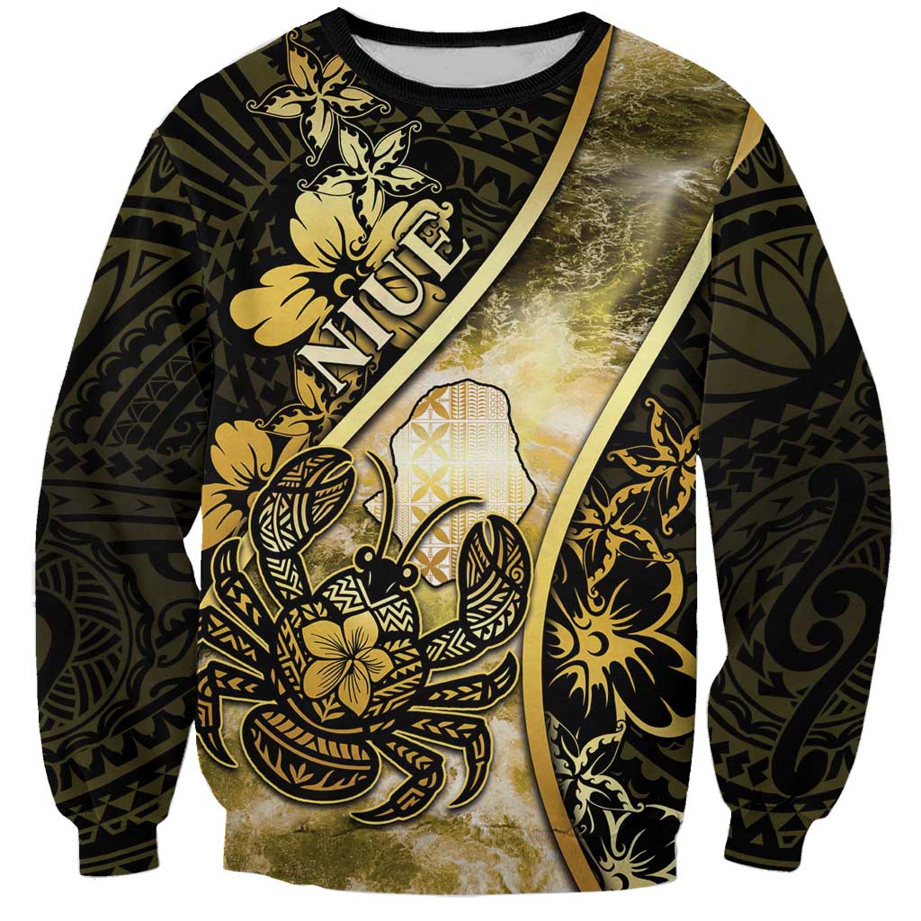 Personalised Niue Sweatshirt Niuean Crab Waves Style