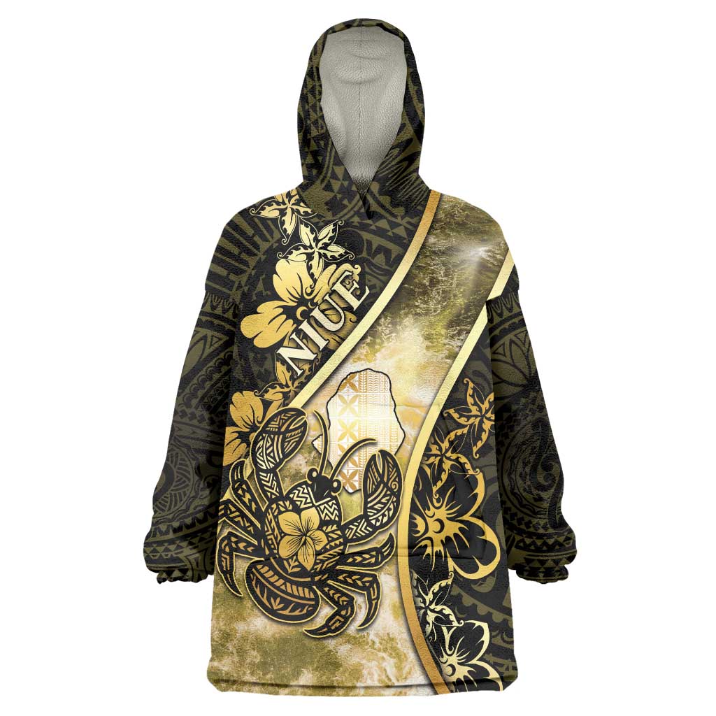 Personalised Niue Wearable Blanket Hoodie Niuean Crab Waves Style
