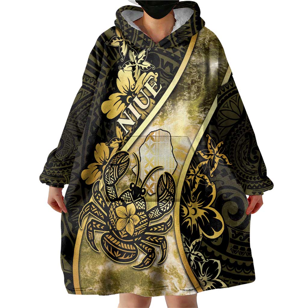 Personalised Niue Wearable Blanket Hoodie Niuean Crab Waves Style