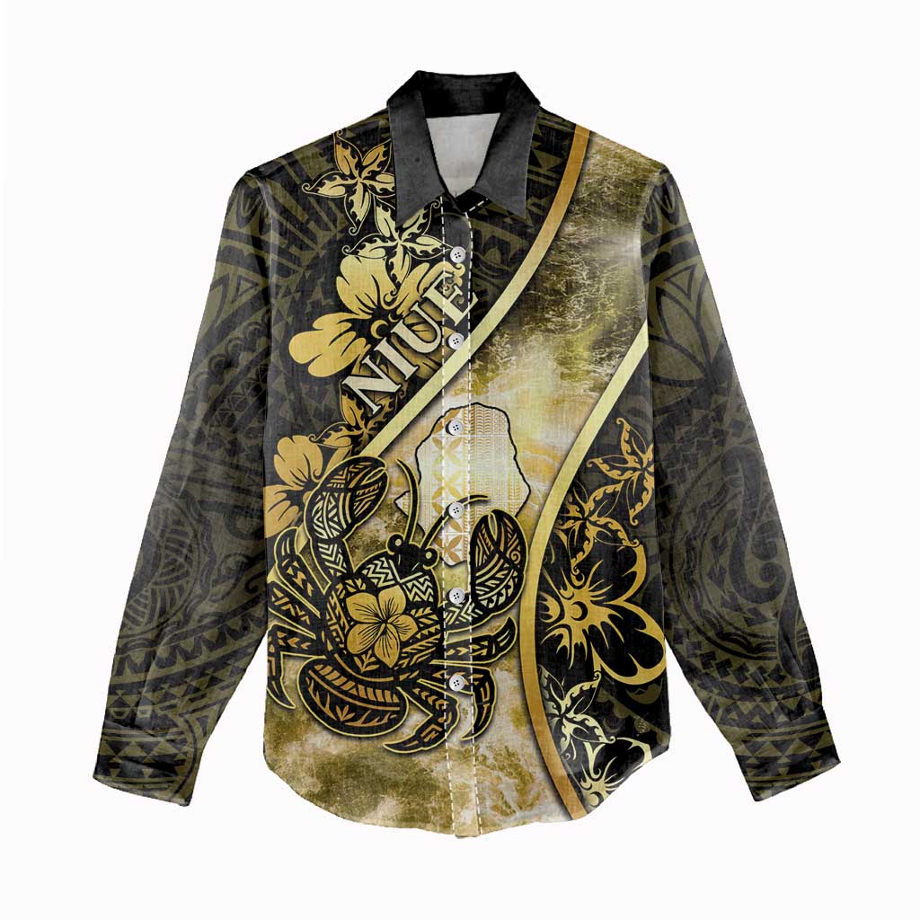 Personalised Niue Women Casual Shirt Niuean Crab Waves Style