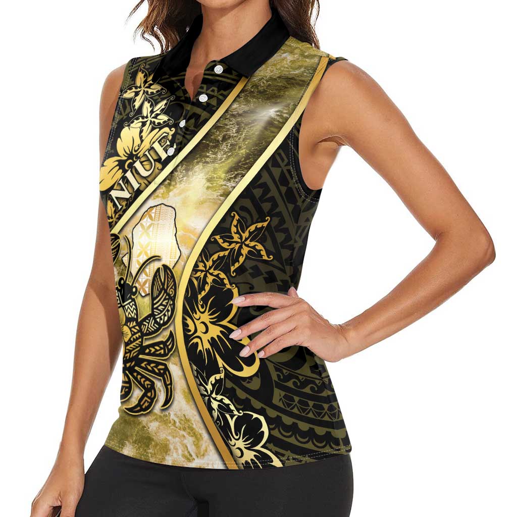 Personalised Niue Women Sleeveless Polo Shirt Niuean Crab Waves Style