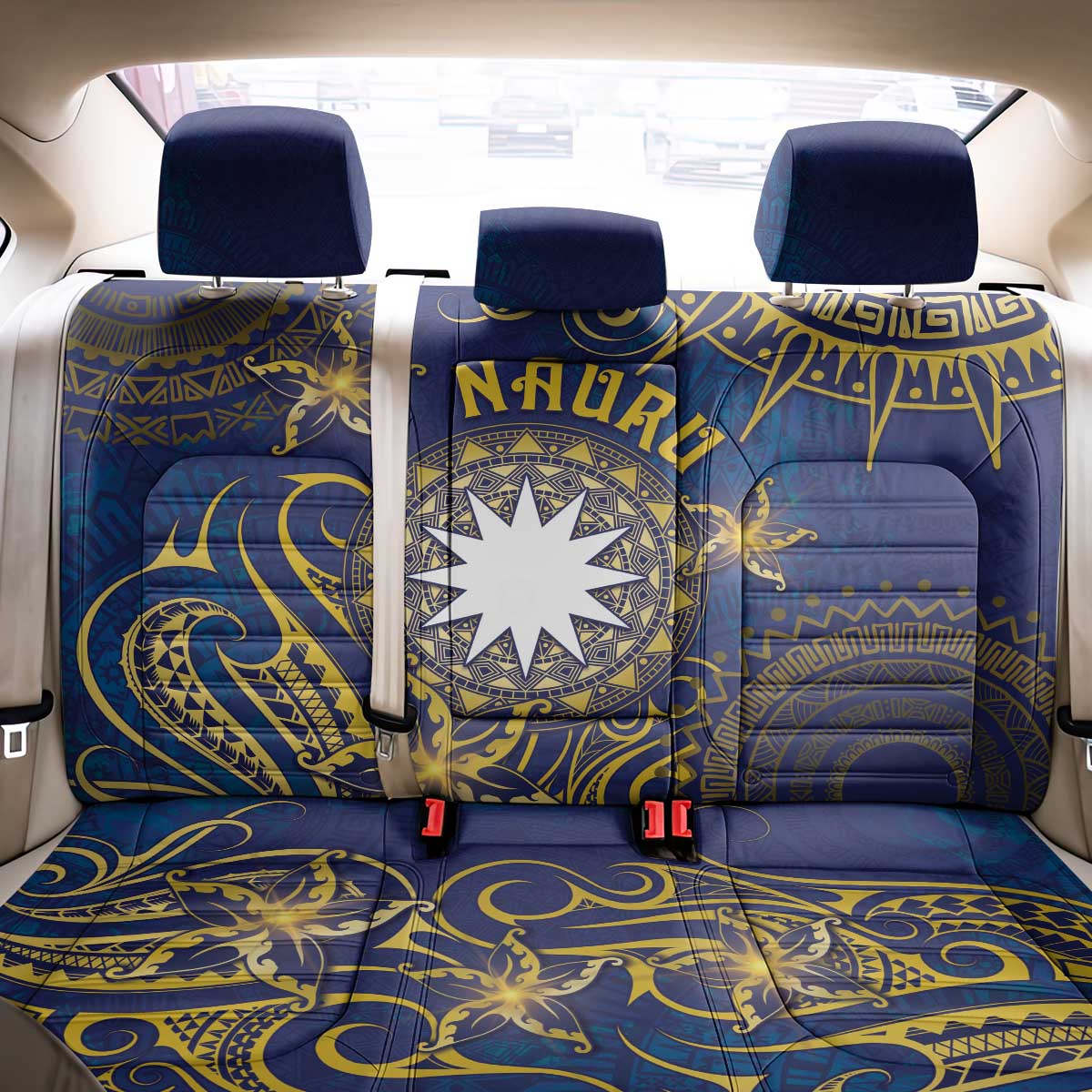 Nauru Back Car Seat Cover Hibiscus Polynesian Tribal Pattern