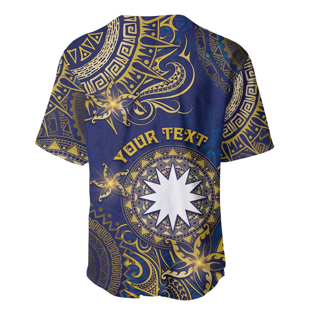 Personalised Nauru Baseball Jersey Hibiscus Polynesian Tribal Pattern