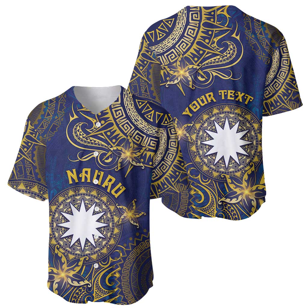 Personalised Nauru Baseball Jersey Hibiscus Polynesian Tribal Pattern