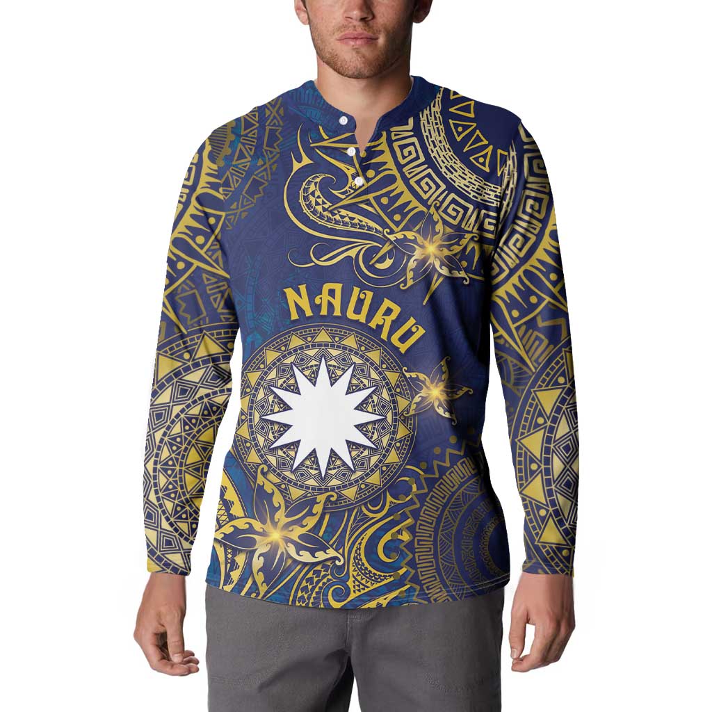 Personalised Nauru Button Sweatshirt Hibiscus Polynesian Tribal Pattern