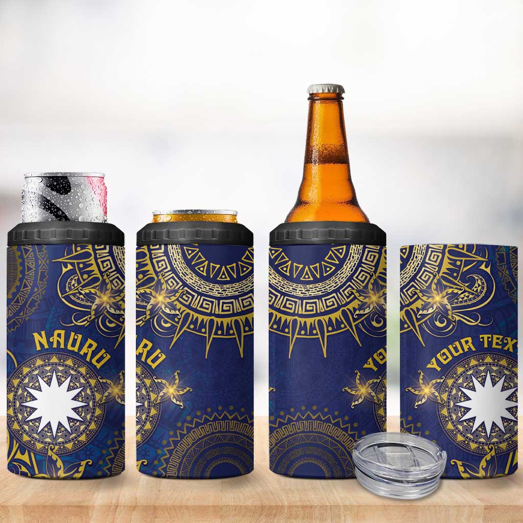 Personalised Nauru 4 in 1 Can Cooler Tumbler Hibiscus Polynesian Tribal Pattern