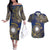 Personalised Nauru Couples Matching Off The Shoulder Long Sleeve Dress and Hawaiian Shirt Hibiscus Polynesian Tribal Pattern