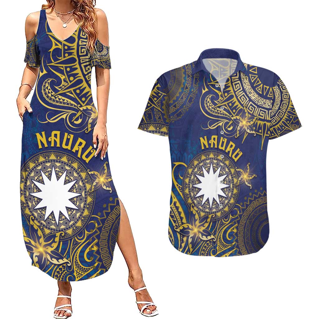 Personalised Nauru Couples Matching Summer Maxi Dress and Hawaiian Shirt Hibiscus Polynesian Tribal Pattern